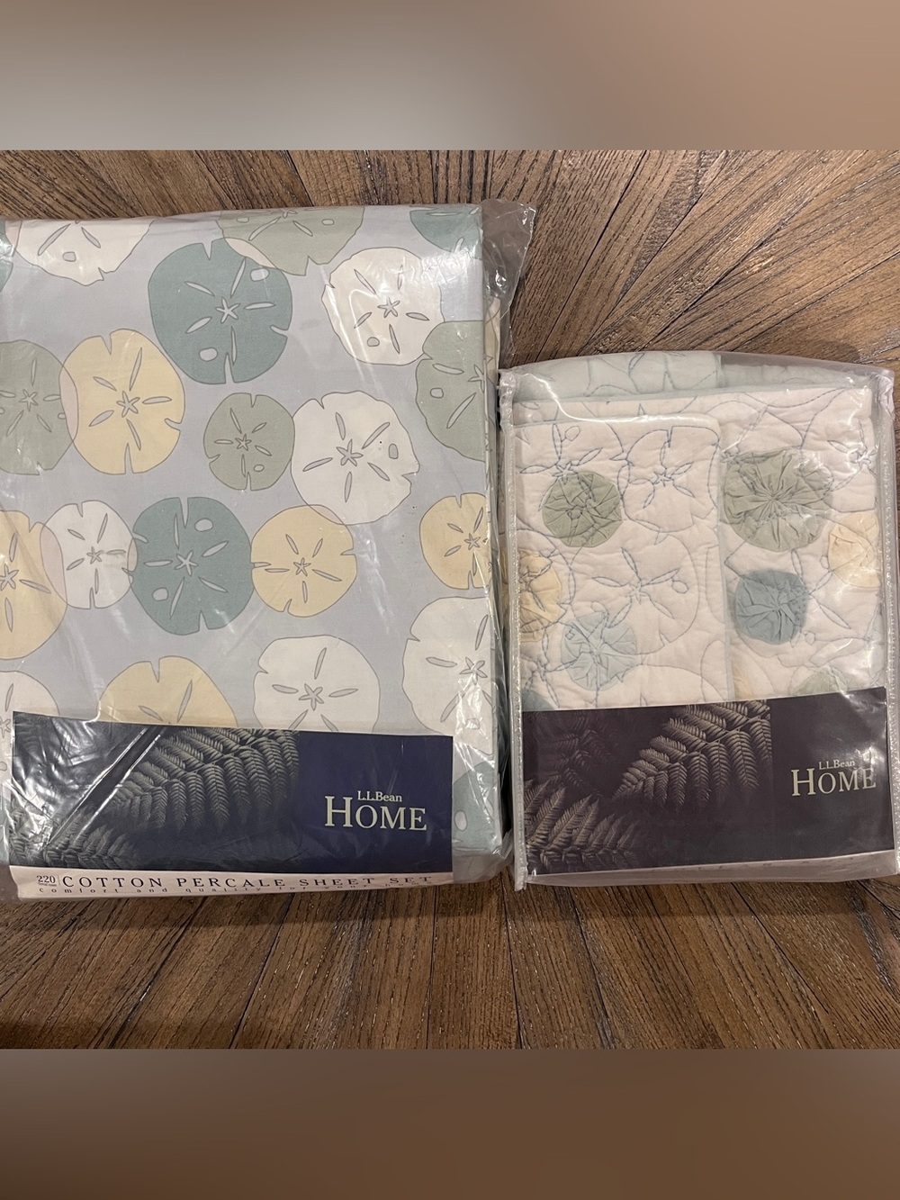 NEW L.L. BEAN Sand Dollars TWIN Flat/Fitted Sheet Pillowcase Sham Coastal Beach